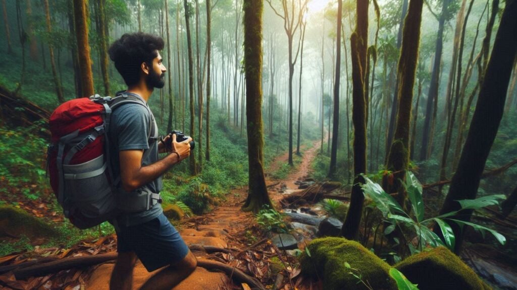 A man going on an adventure in the forest of Kerala