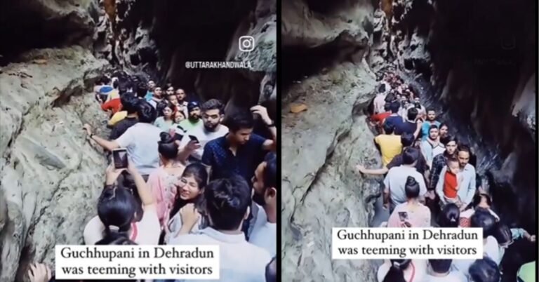 overcrowding Dehradun's Gucchupani cave in summer