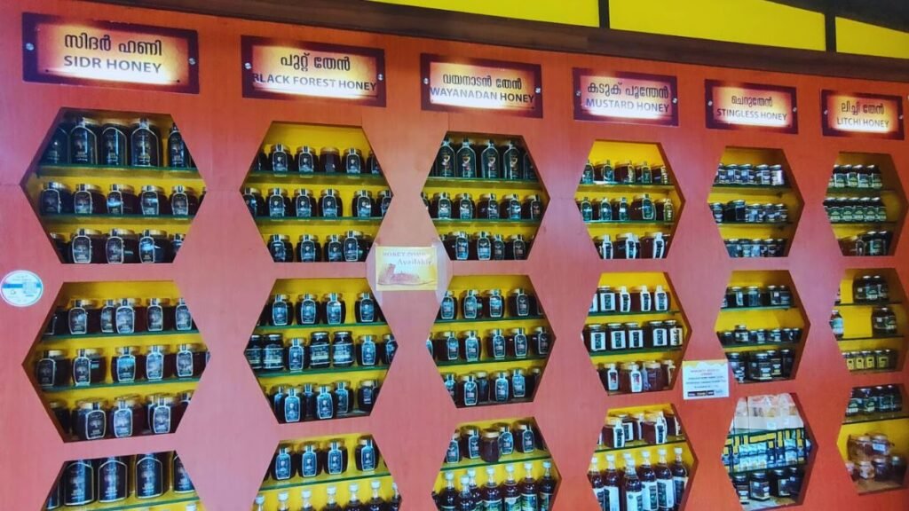 Supply of Honey jars for sell at the exit of the Honey Museum Wayanad