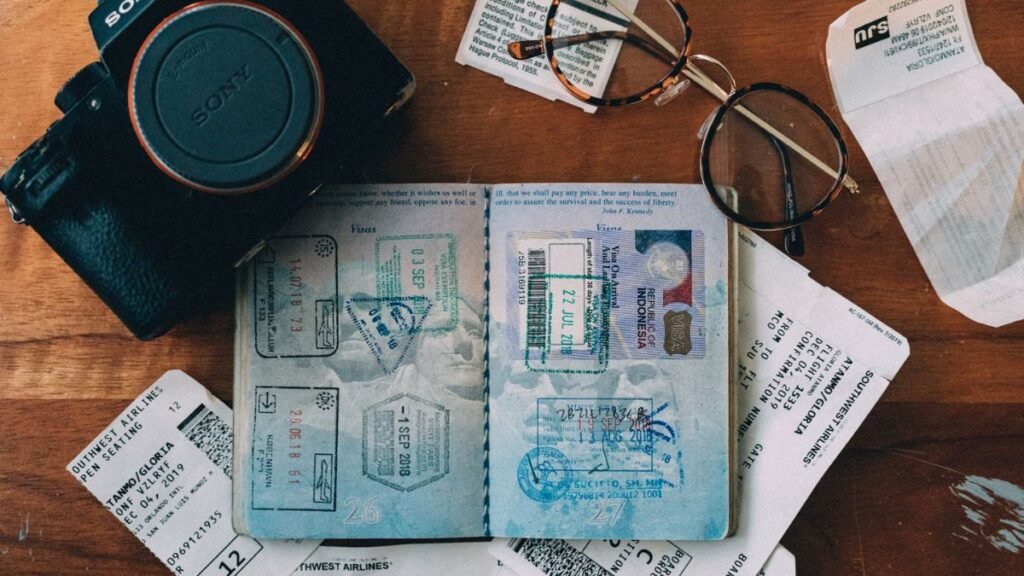 Travel documents including passports and travel tickets