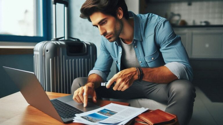 A person using backup essentials to store his files on his Flash drive