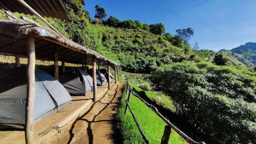 Tents made at the edge of the Kottagudi Hills